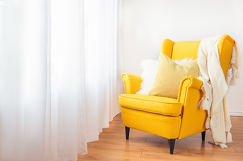 黄色,沙发,窗户,枕头,软垫,柔和,毯子,窗帘,住宅内部,起居室