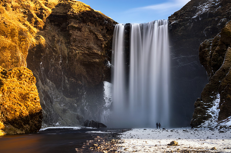 树林瀑布,黎明,史克卡瀑布,瀑布,冰岛国,自然,水,自然现象,水平画幅,地形