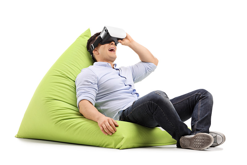 懒人椅,网络空间,耳麦,欢乐,男人,模拟器,虚拟现实模拟器,3d眼镜,防护镜,未来