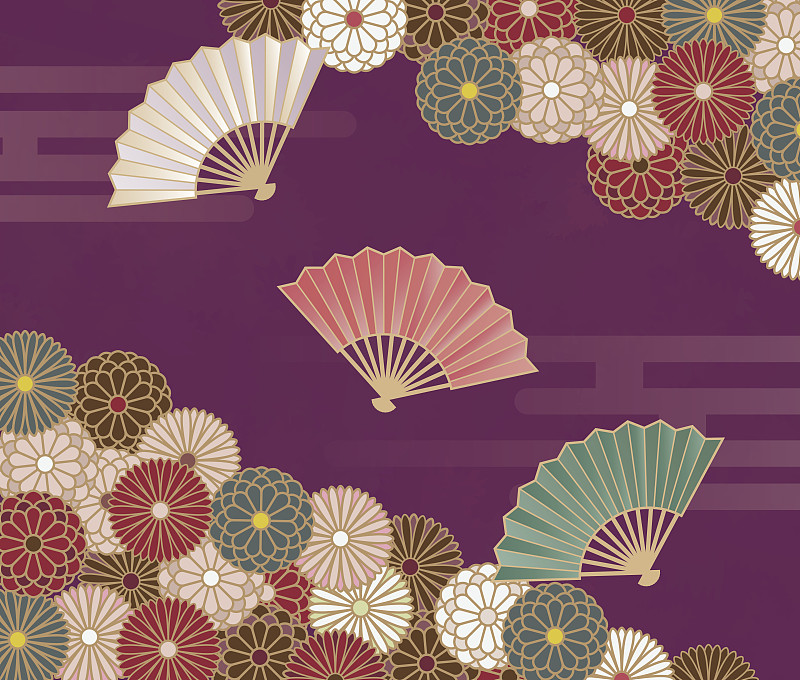 菊花,花纹,日本,扇子,折扇,日本画,可折叠的,奶油色,白色,传统