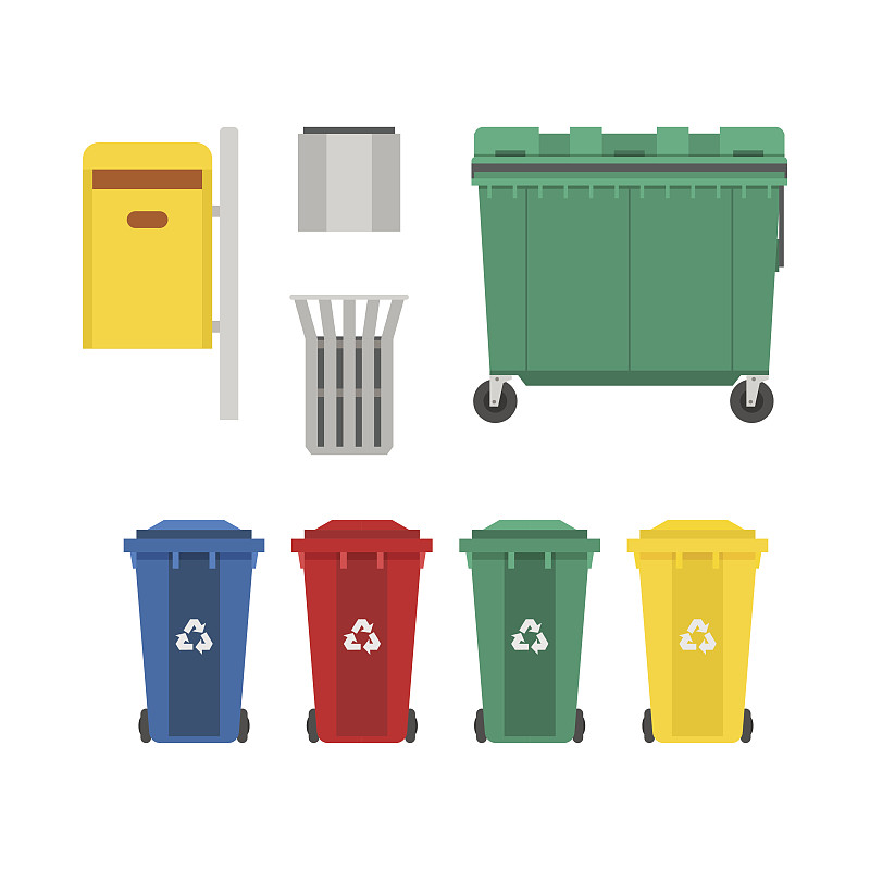 垃圾桶,垃圾筒,垃圾,工业垃圾箱,回收桶,废纸篓,滚轮垃圾桶,垃圾箱,扁平化设计,车轮