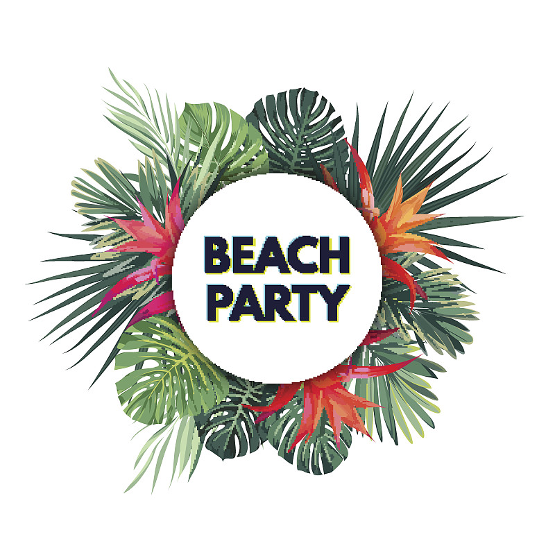 热带气候,沙滩派对,传单,夏天,棕榈树,模板,矢量,绿色,花