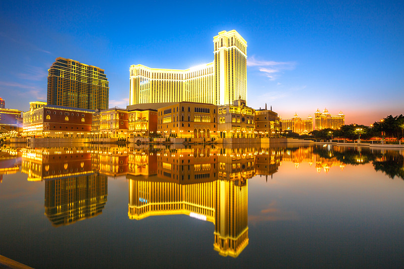 赌场,豪华酒店,度假胜地,池塘,照明设备,华贵,曙暮光,黄昏,现代,著名景点