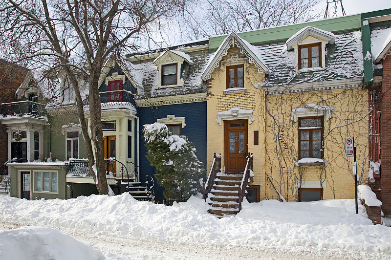 蒙特利尔,冬天,大风雪,魁北克,台阶,暴风雨,水平画幅,雪,无人,户外