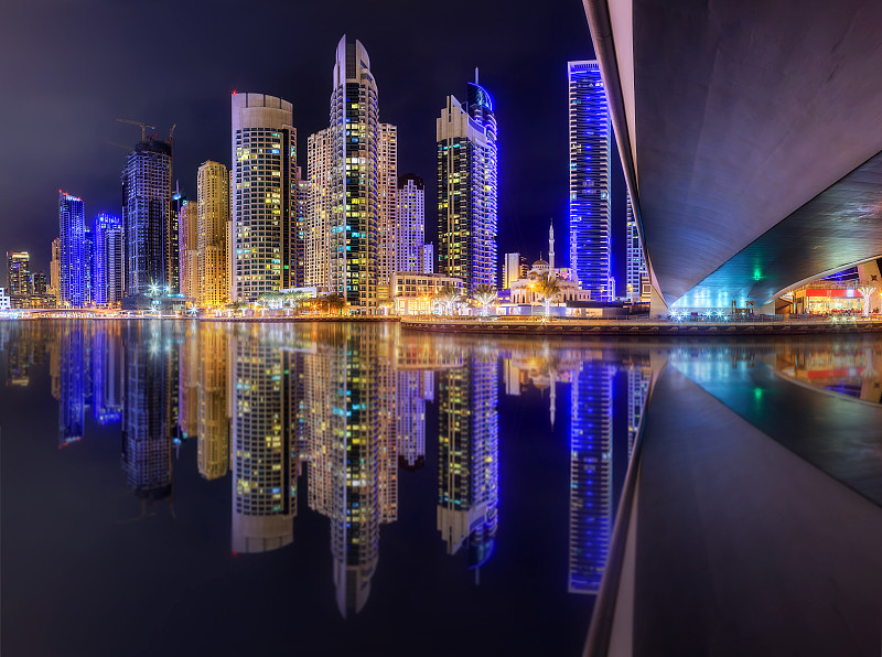 海湾,迪拜,阿拉伯联合酋长国,市区,商务,全景,居住区,广角拍摄,水湾,哈利法塔