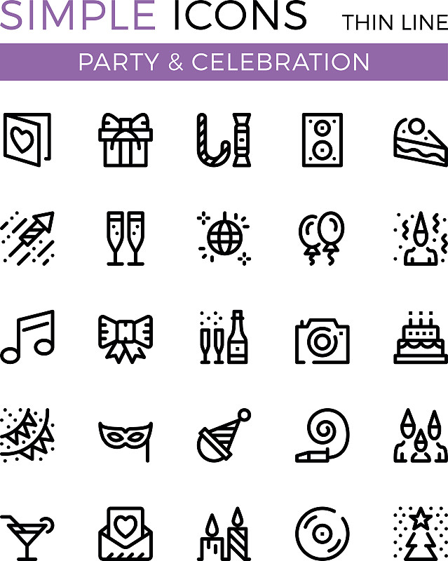 轮廓,生日,细的,计算机图标,矢量,节日,聚会,庆祝,设计,布置