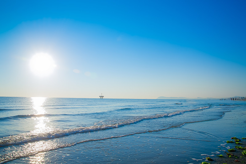 Rimini,海滩,意大利,海岸线,水,天空,风,水平画幅,沙子,日落