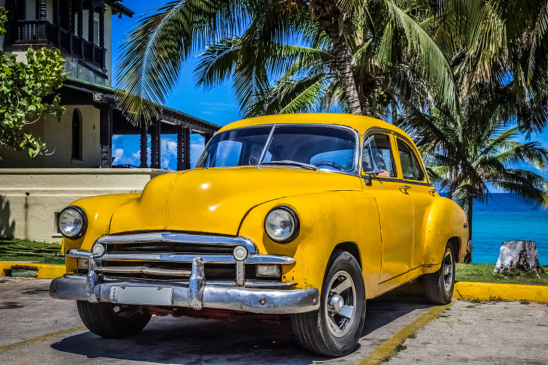 古巴,瓦拉德罗,老爷车,黄色,静止的,机场出租车,古董车,1950-1959年图片,1960年-1969年,异国情调