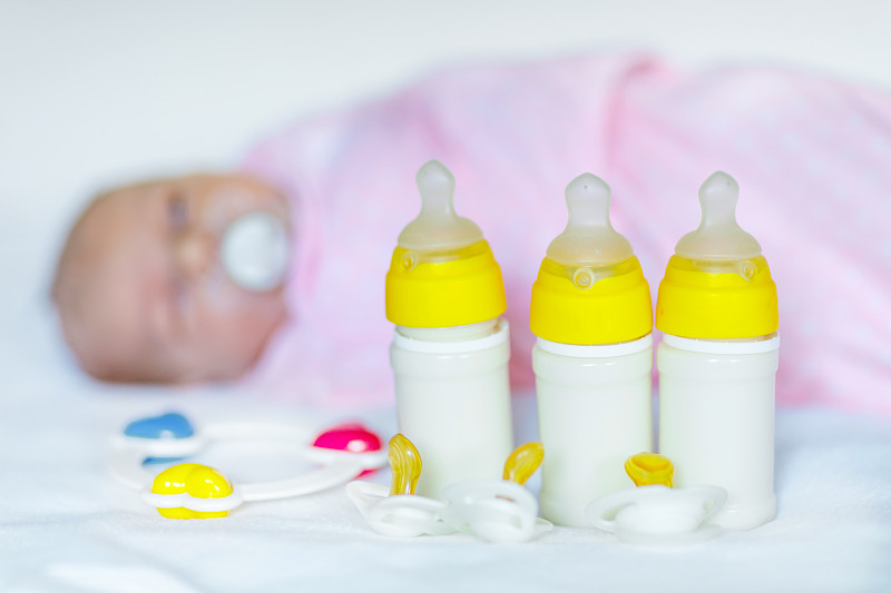 安抚奶嘴,瓶子,女婴,可爱的,新生儿,护士,婴儿杯,奶粉,婴儿奶瓶,摇铃玩具