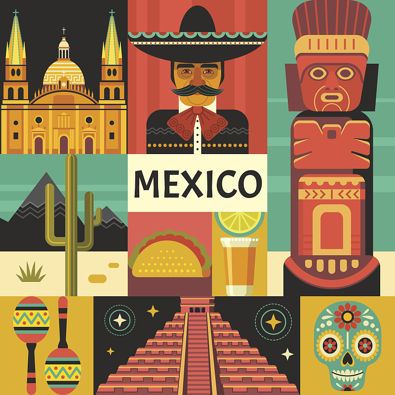 墨西哥,海报,概念,马里亚契乐队,墨西哥城,头骨,马拉卡,特其拉,死亡节,契晨-伊特萨