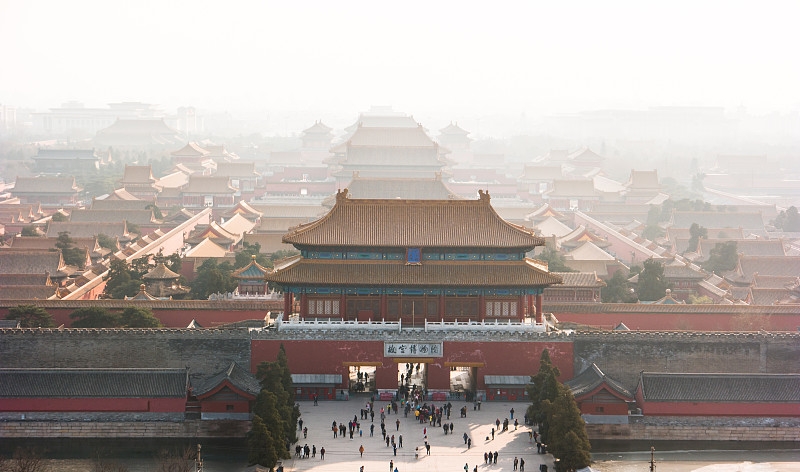 故宫,北京,古代文明,烟雾,中世纪时代,宫殿,空气污染,宝塔,世界遗产,水平画幅