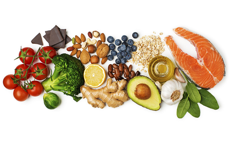 健康食物,坚果,胆固醇,蔬菜,食品,水果,三文鱼,膳食,豆,清新