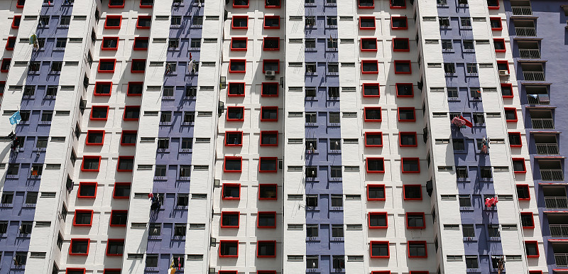 新加坡市,居住区,公寓,正面视角,外立面,水平画幅,新加坡,无人,格子,户外
