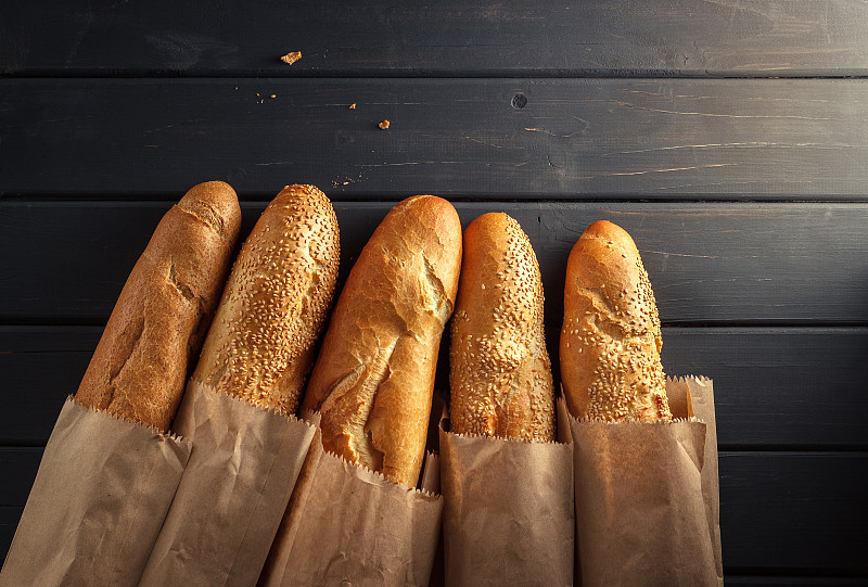 法式长棍面包,芝麻,木制,背景,黑色背景,面包,面包店,谷类食品,谷物,谷类