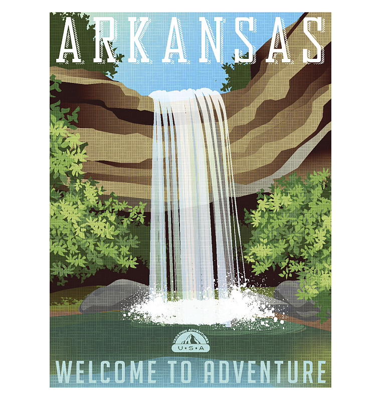 阿肯色州,瀑布,绘画插图,矢量,窗台,在上面,自然美,岩石,旅行