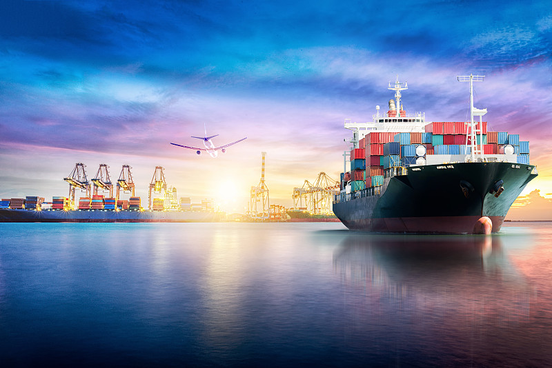 货船,货运,海上运输,天空,曙暮光,全球通讯,容器,海洋,物流,运输