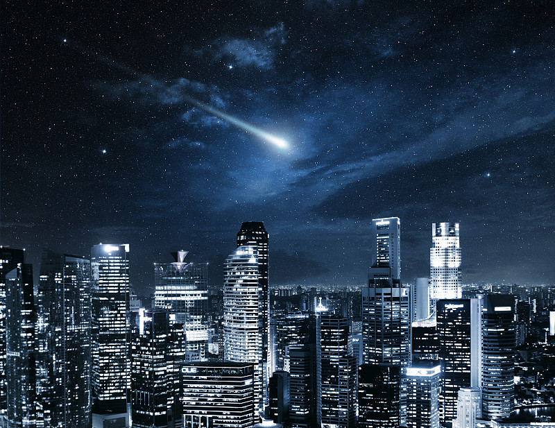 星迹,新加坡,天空,夜晚,彗星,流星,星系,星星,都市风景,光轨