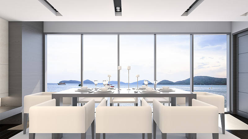 风景,海洋,桌子,三维图形,饭厅,立体图像,摆餐具,顶楼公寓,布置,吃饭