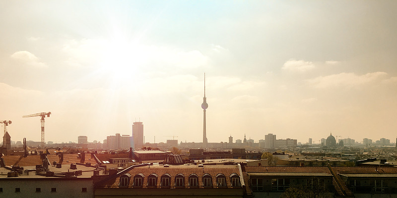柏林,都市风景,柏林电视塔,无线电通信塔,柏林中部,天空,水平画幅,交通,旅行者,户外