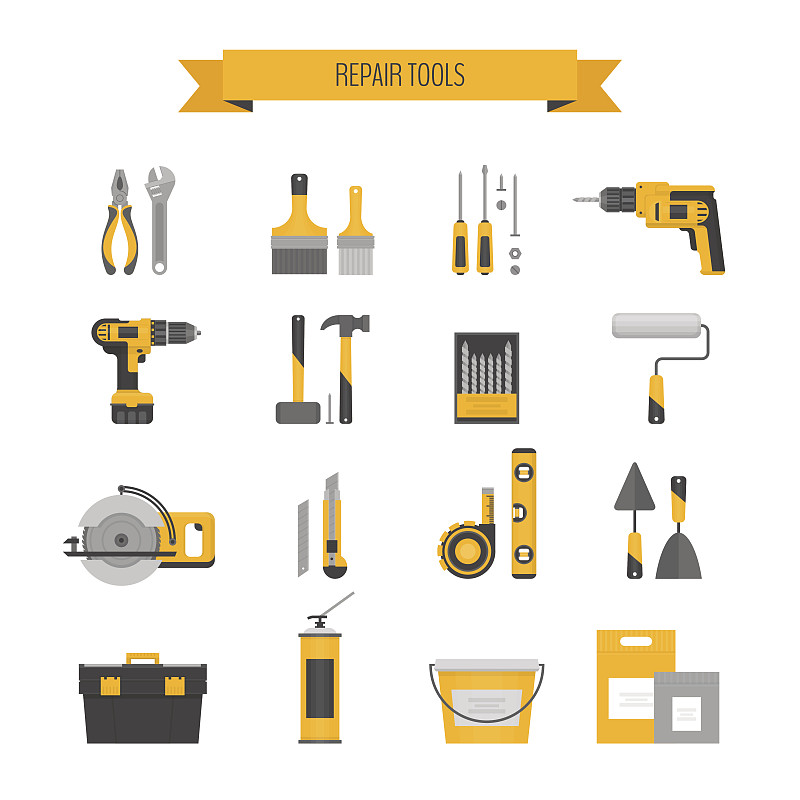 Home,repair,icon,set.,Сonstruction,tools.,Hand,tools,for,home,renovation,and,construction.,Flat,style,,vector,illustration.