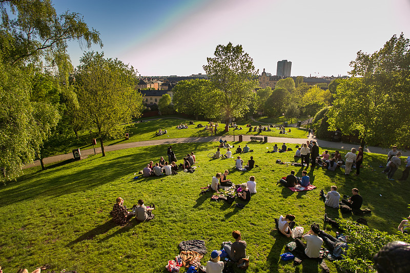 斯德哥尔摩,瑞典,野餐,草,绿色,人,夜晚,中心城市,公亩,休息