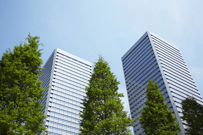 大阪府,绿色,一对,清新,办公园区,大阪商业园,自然,天空,水平画幅,地形