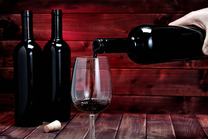葡萄酒杯,瓶子,水晶,桌子,木制,高雅,古董,红葡萄酒,平衡折角灯,倒