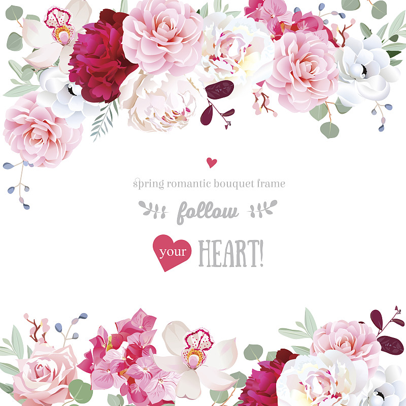 边框,浪漫,叶子,玫瑰,牡丹,粉色,请柬,花坛,花,布置