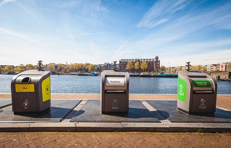 垃圾桶,循环符号,阿姆斯特丹,垃圾,街道,极简构图,阿姆斯特河,工业垃圾箱,信息符号,循环利用