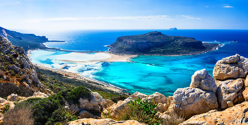 克里特岛,希腊诸岛,非凡的,风景,海湾,贝罗,白桃,鲜绿色,水湾,岛