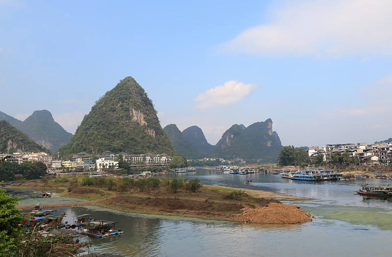 喀斯特,中国,地形,山,阳朔,客轮,桂林,乘船游,度假村,邮轮