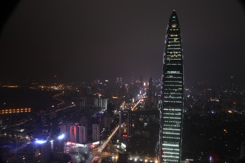 深圳,夜晚,现代,建筑外部,金砖四国,未来,水平画幅,无人,户外,都市风景