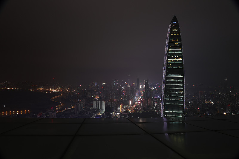 深圳,夜晚,现代,建筑外部,金砖四国,未来,水平画幅,无人,户外,都市风景