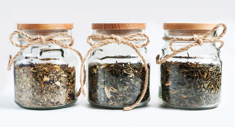 广口瓶,茶,分离着色,白色背景,洋甘菊茶,芳香的,草药,农作物,干的,透明
