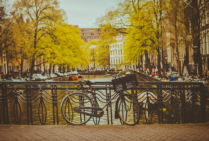 自行车,阿姆斯特丹,桥,荷兰,耀斑,运河,骑自行车,城市,水,天空