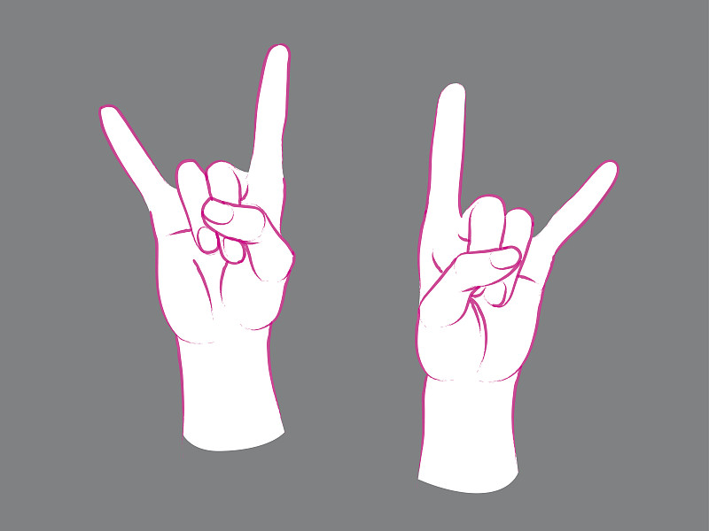 手,做手势,标志,正下方视角,数字2,小指,女性,拐杖糖,英戴克斯,摇滚乐