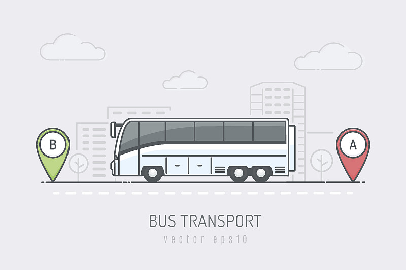 巴士,线条画,距离标记,车道,绘画插图,水平画幅,路,陆用车,交通方式,城市