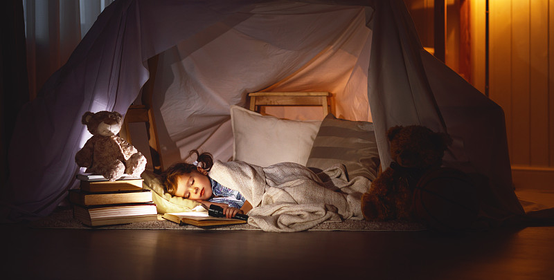 帐篷,手电筒,儿童,书,女孩,棚屋,圆锥帐篷,公主,就寝时间,床