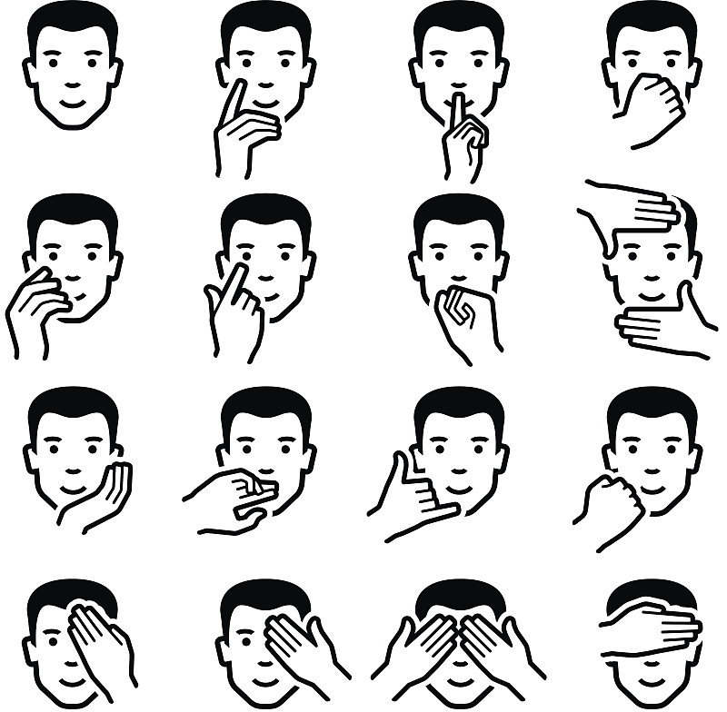 表情符号,手,符号,盲人,手腕,安静,头痛,关节,绘画插图,性格