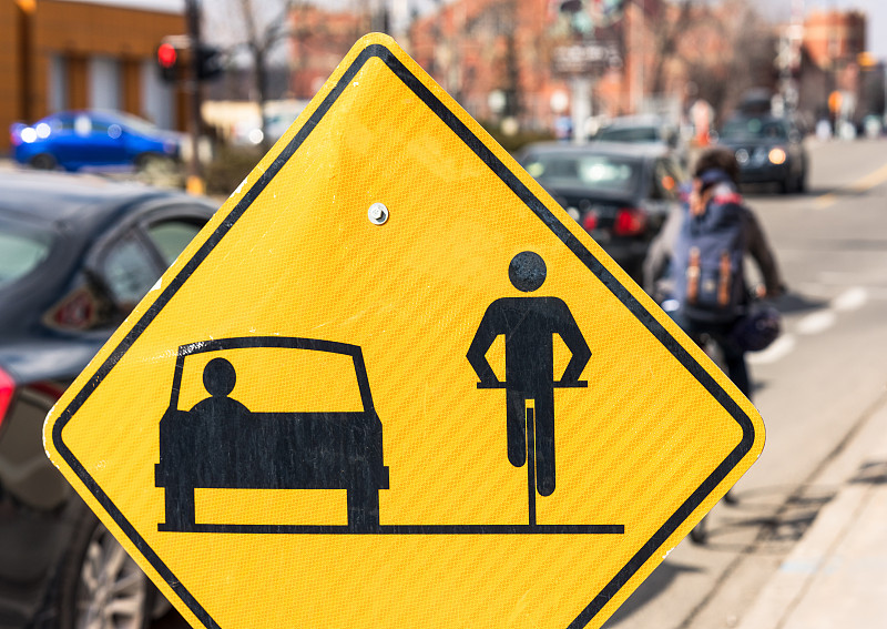骑自行车,路,司机,标志,自行车道,交通标志,自行车,卡尔加里,安全的,道路危险标志