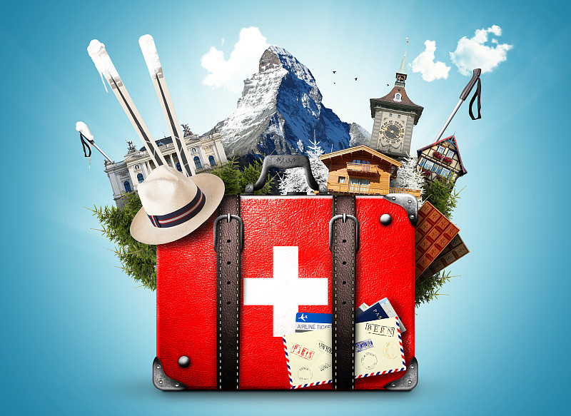 瑞士,洛桑,传统,伯尔尼,瑞士阿尔卑斯山,苏黎士,牧人小屋,合成图像,手提箱,旅行者