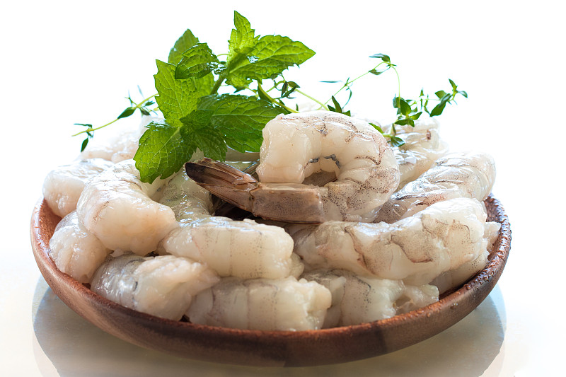 虾,生食,木制,盘子,大虾,去皮的,明虾,尾巴,百里香,巨人