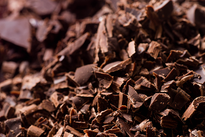 黑色,巧克力薄片,可可粉,碎屑,巧克力片,黑巧克力,破碎的,碾碎了的,巧克力,大特写
