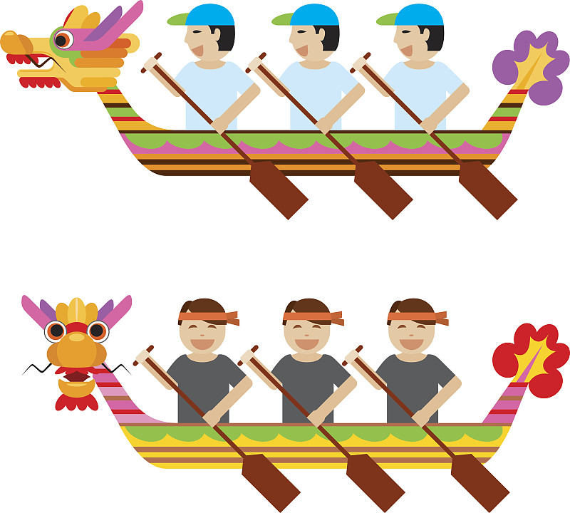 龙舟赛,绘画插图,白色背景,龙舟,端午节,木筏,划船比赛,划独木舟,桨,漂流