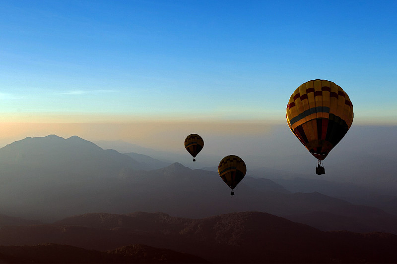 热气球,山,在上面,气球,高大的,天空,旅途,篮子,热,运动