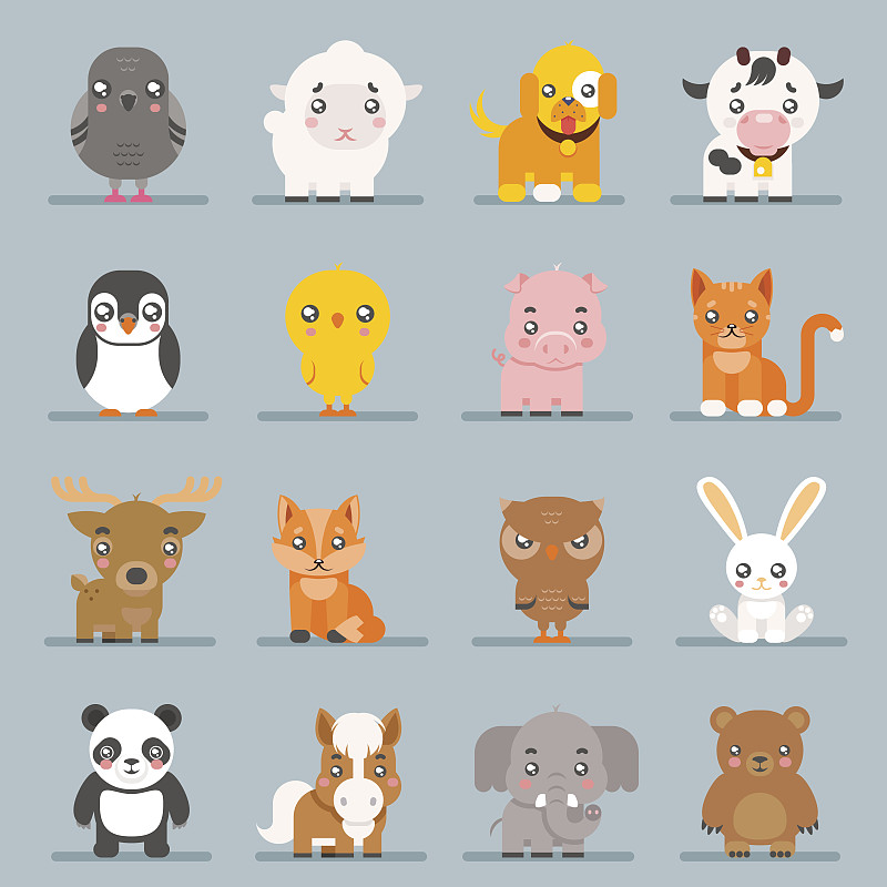 幼兽,卡通,幼小动物,可爱的,绘画插图,性格,矢量,计算机图标,扁平化设计,布置