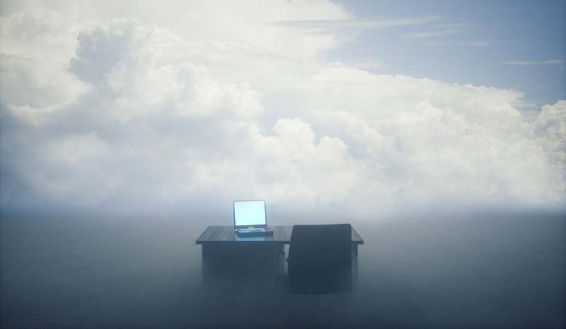 雾,书桌,办公室,海洋,异乎寻常,云计算,云,超现实主义的,办公椅,天空