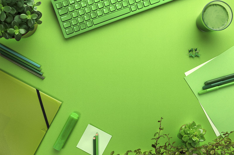 书桌,绿色,办公室,概念,设备用品,环境,环境保护,水笔,铅笔,台式个人电脑
