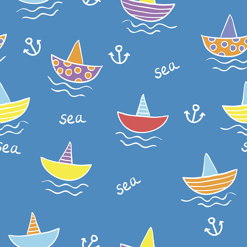 儿童,卡通,乐趣,海洋,式样,帆船,彩色图片,婴儿服装,可爱的,船