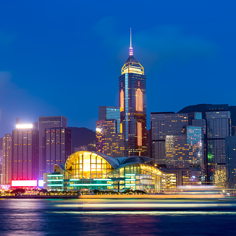夜晚,名声,湾仔,中环广场,维多利亚港,维多利亚港湾,全家福,海港,河岸,商用码头